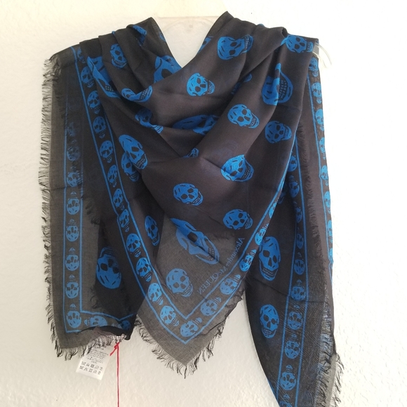 Alexander McQueen Accessories - Alexander McQueen Skull Large Scarf Blue Black